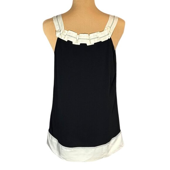 VTG Sleeveless Top Sz.S Black Contrast Trim Ruffle Office Siren Minimalist - Picture 1 of 8